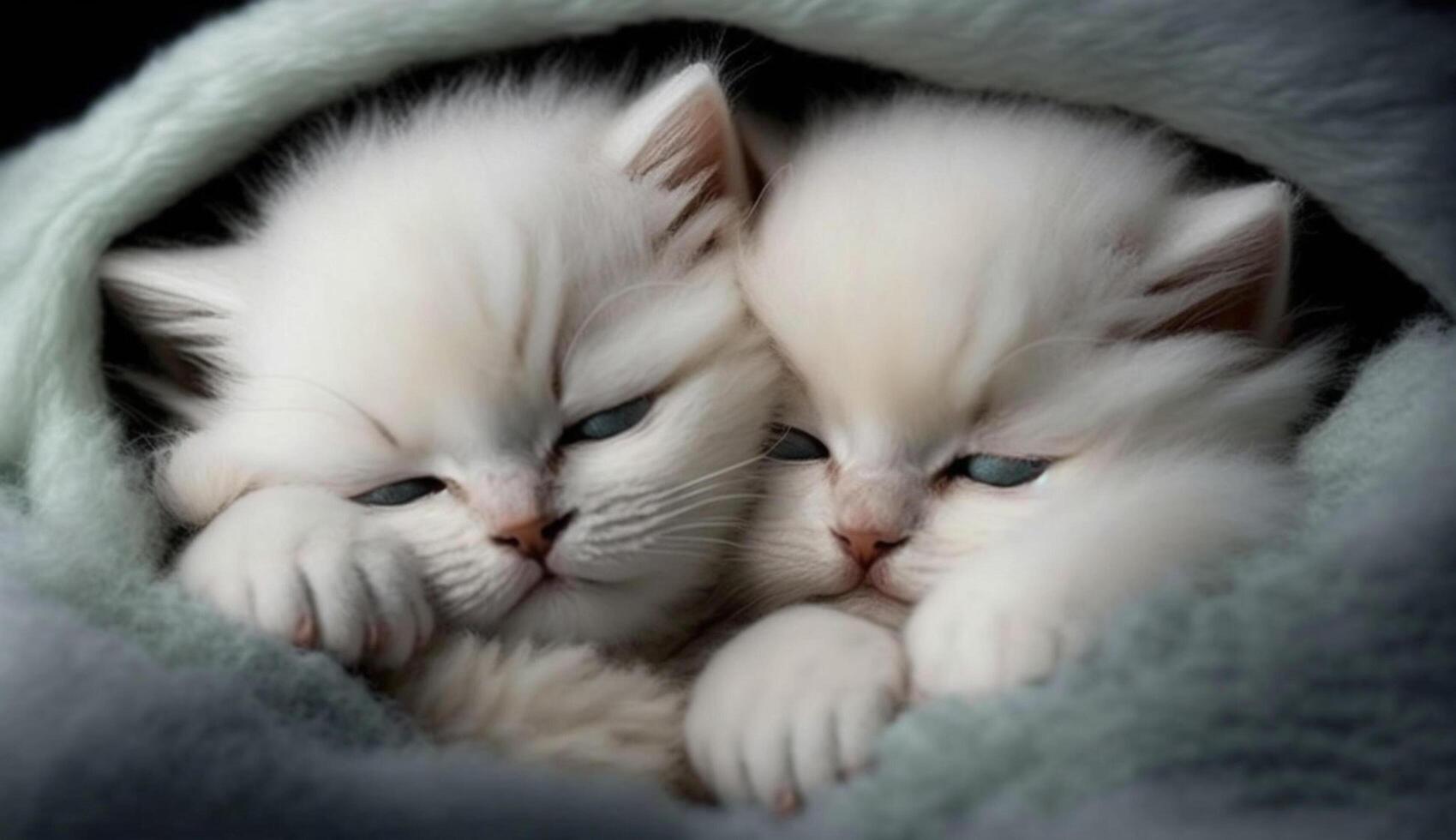 Cute fluffy kitten sleeping in comfortable ,generative AI photo