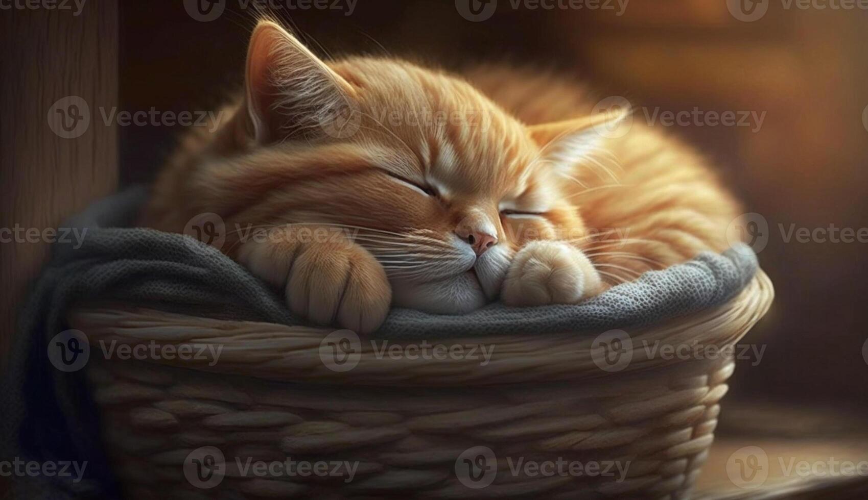 Domestic cat sleeping, fur softness, cute kitten ,generative AI photo