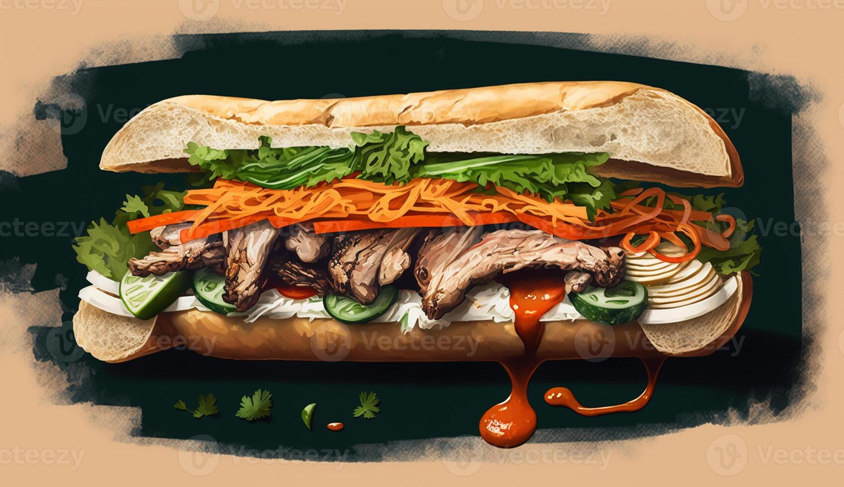 delicious meat sandwich fast food ,generative AI photo