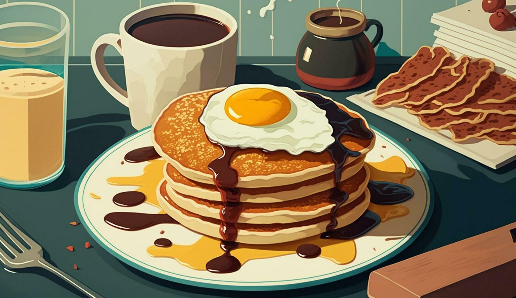 Stack of pancakes on a gourmet plate ,generative AI photo