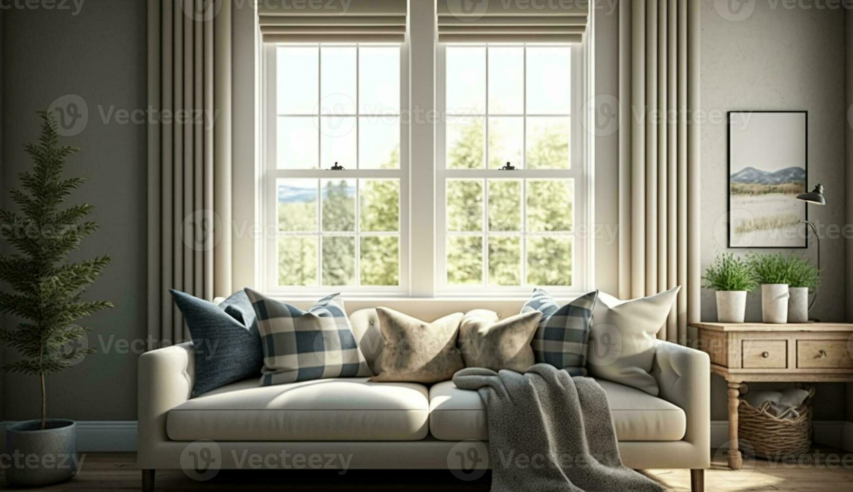 moderno vivo habitación con cómodo sofá y decoración ,generativo ai foto
