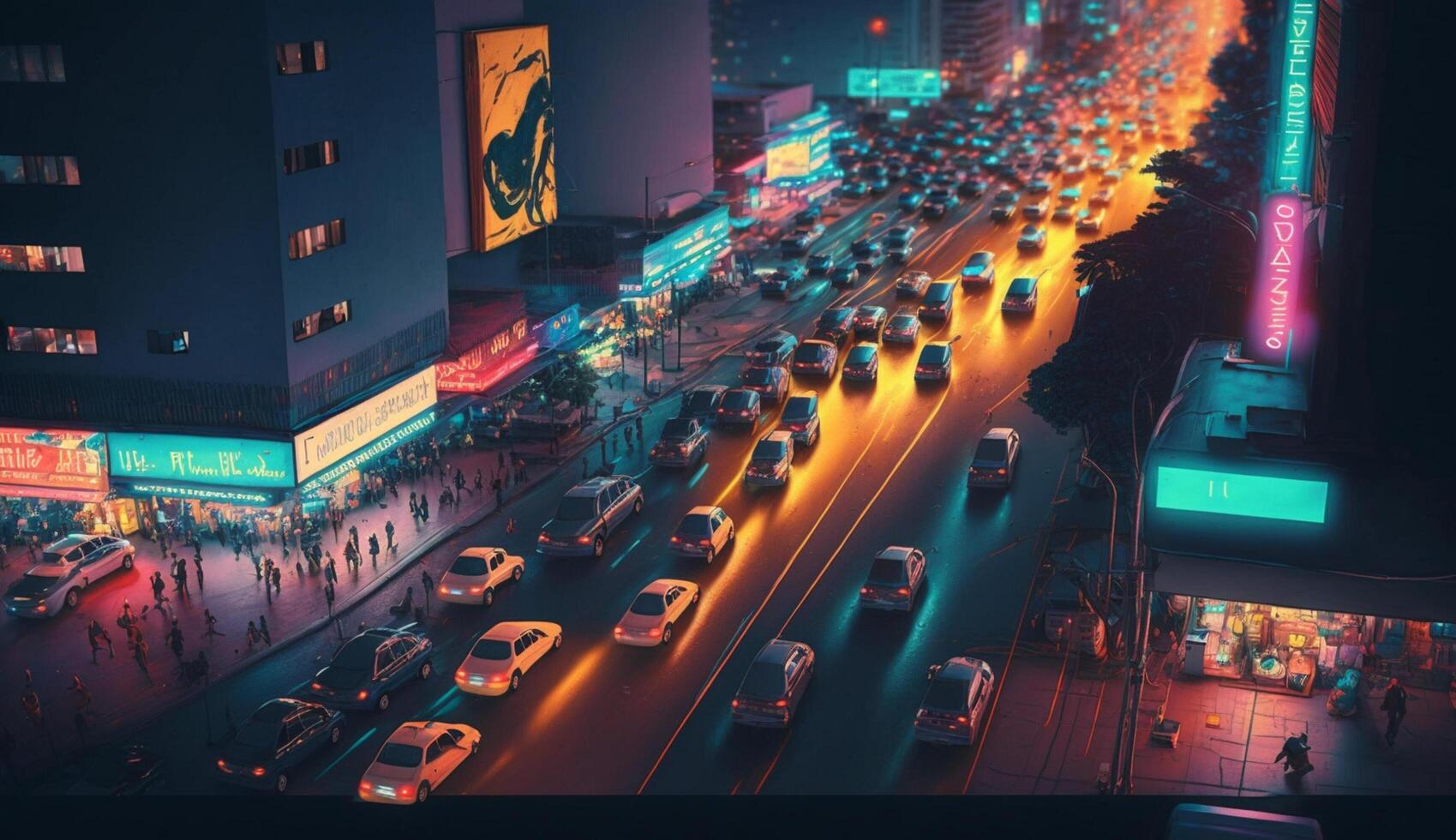 Nighttime Beijing city skyline with blurred traffic motion ,generative AI photo