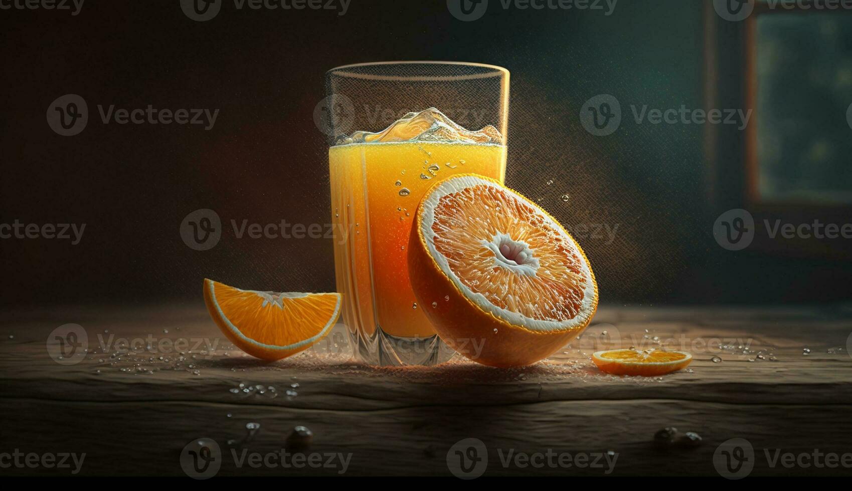 Fresh organic orange slices on a rustic table ,generative AI photo