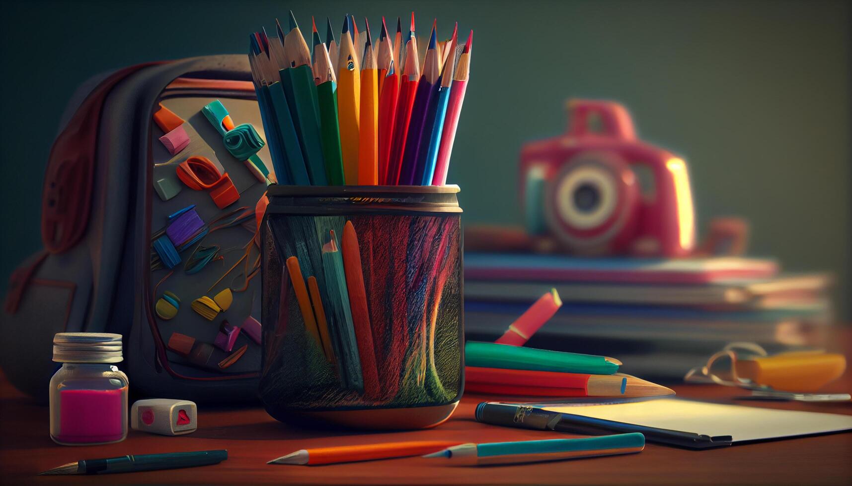 Pencil education fosters creativity colorful equipment on table ,generative AI photo