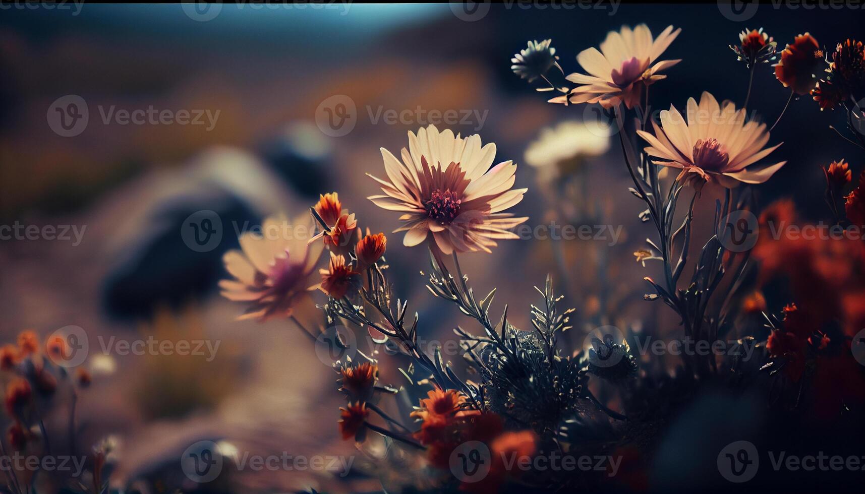 natures beauty at dusk Wildflower meadow blossoms ,generative AI photo