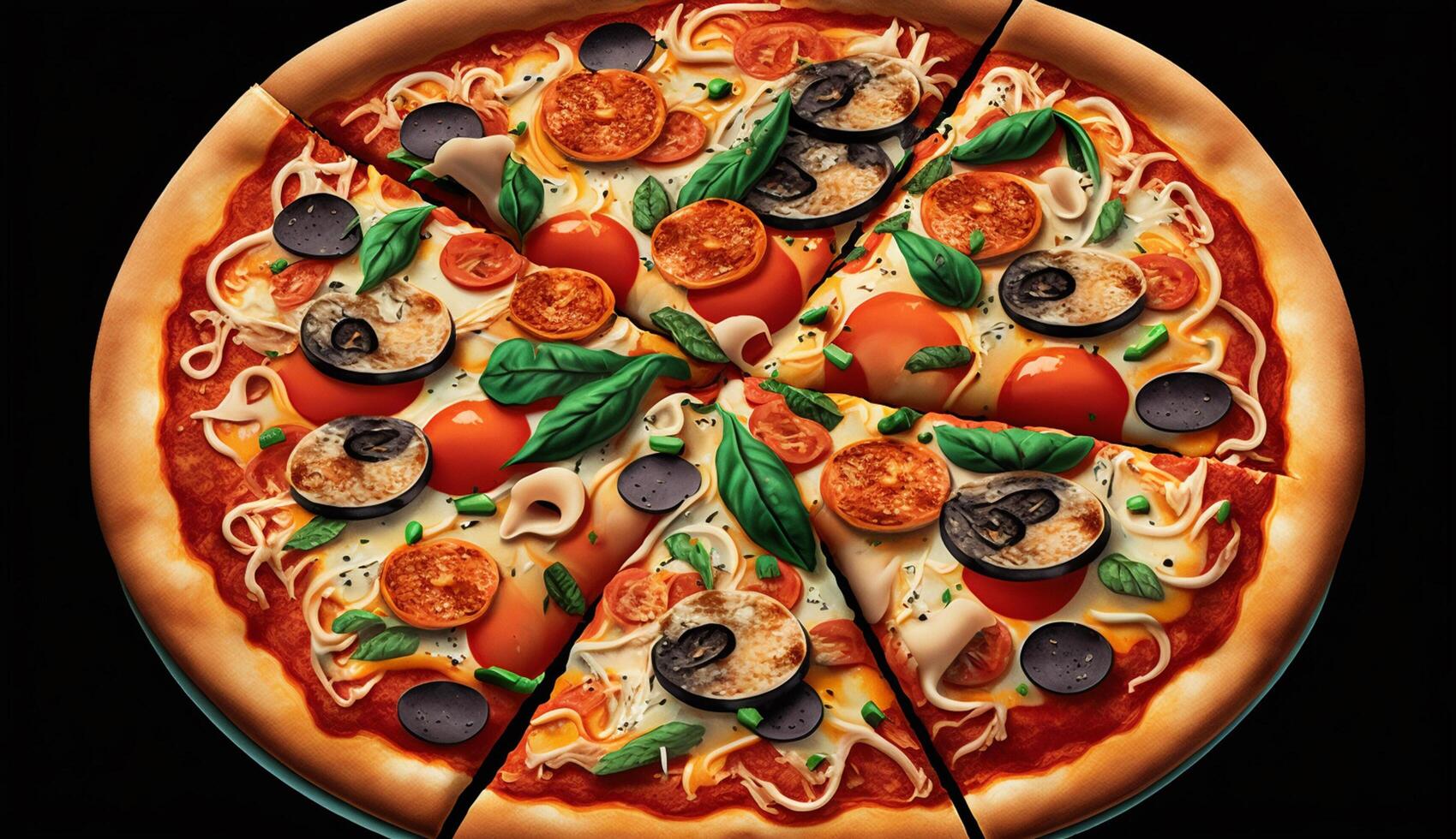 Freshly baked pizza with vegetables and mozzarella cheese ,generative AI photo