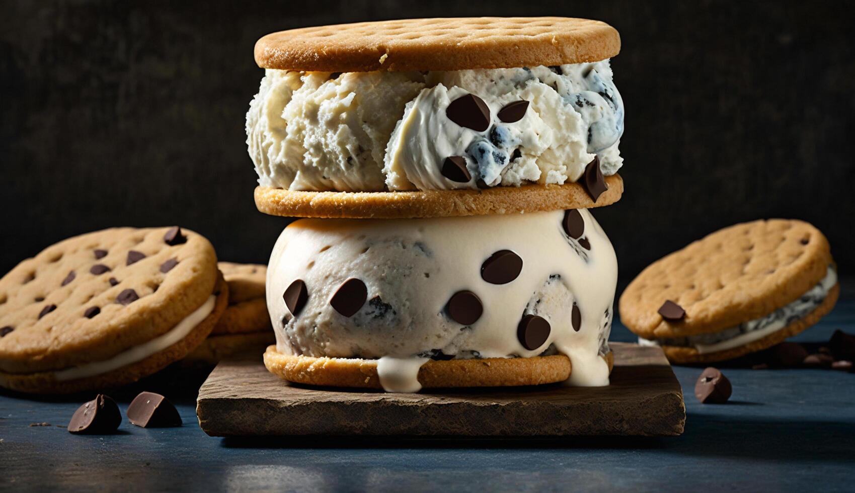 Homemade baked chocolate shortbread cookie on rustic wood ,generative AI photo