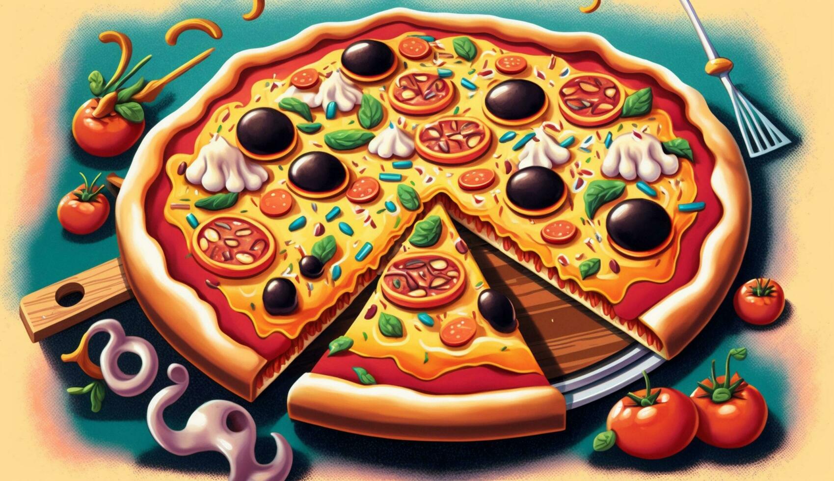 Freshly baked pizza with mozzarella, pepperoni, and vegetables ,generative AI photo