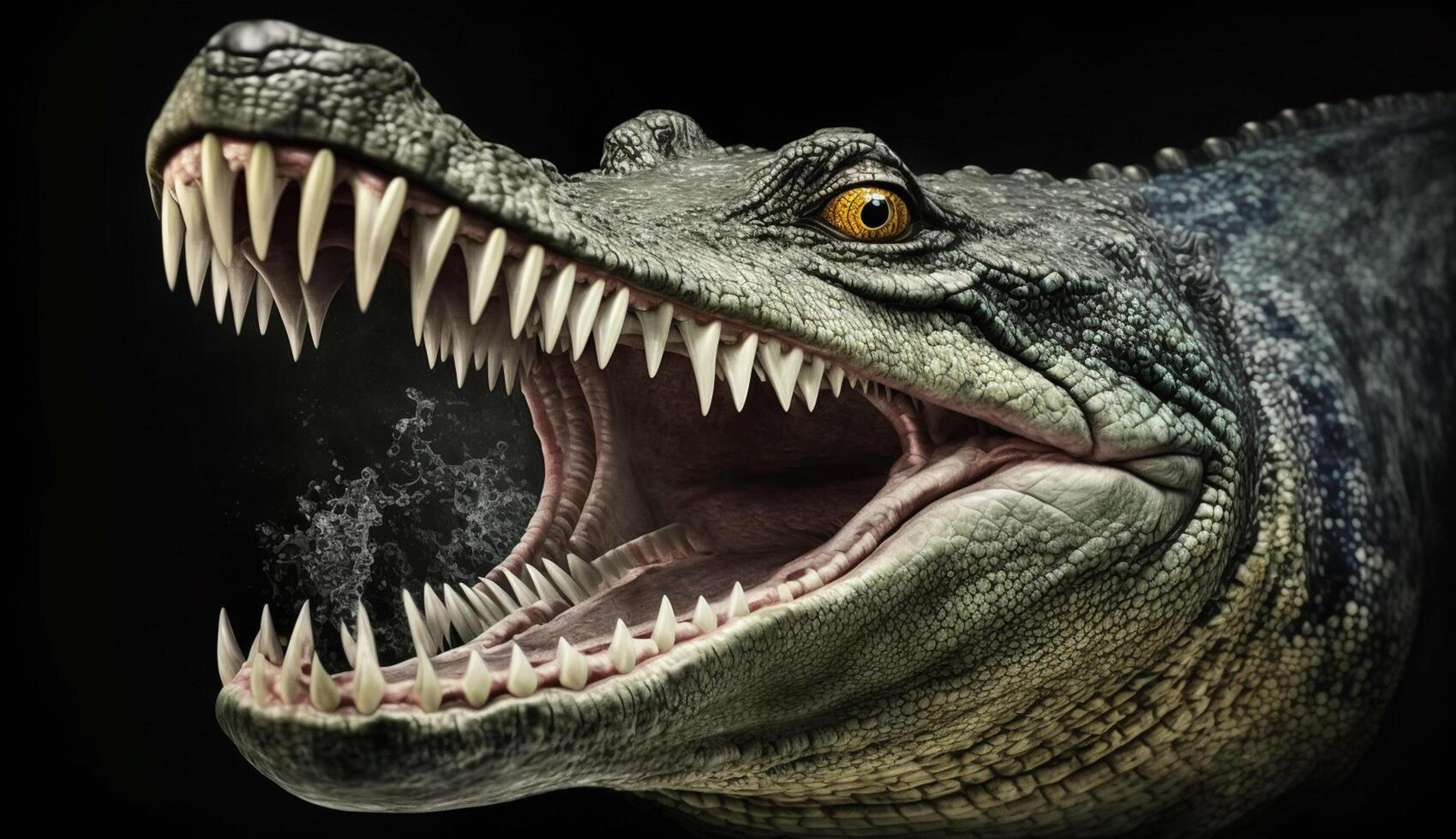 Dinosaur roaring with open mouth, fierce and hungry , photo