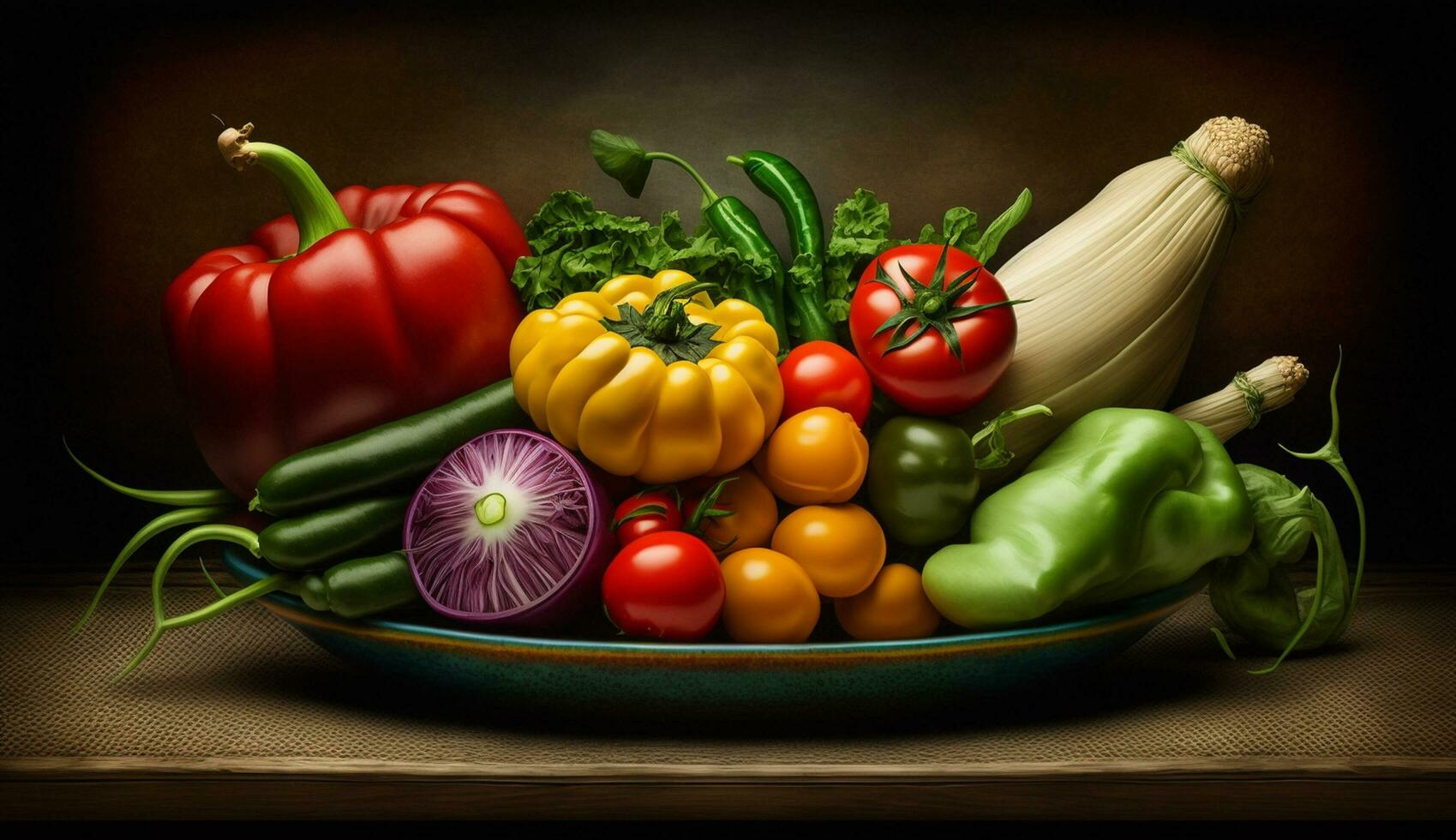 Fresco vegetales y amarillo campana pimienta ensalada ,generativo ai foto
