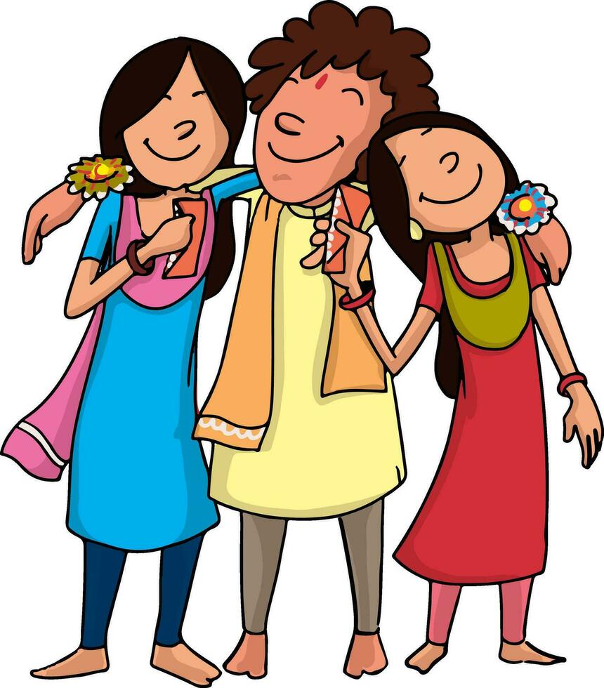 Young brother and sisters for Raksha Bandhan. vector