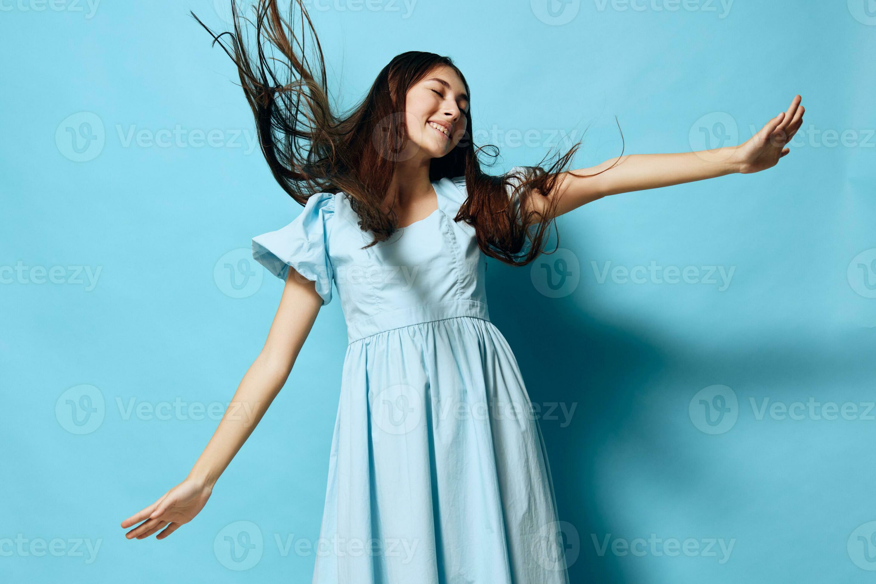 woman blue beautiful young summer clothes studio fashion dress model style  25045014 Stock Photo at Vecteezy