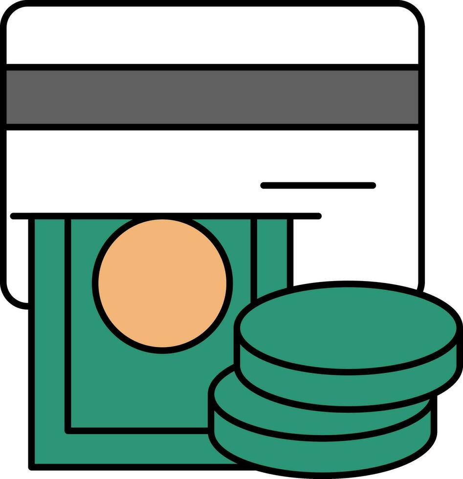 Cash Withdrawal From Card Colorful Icon In Flat Style. vector