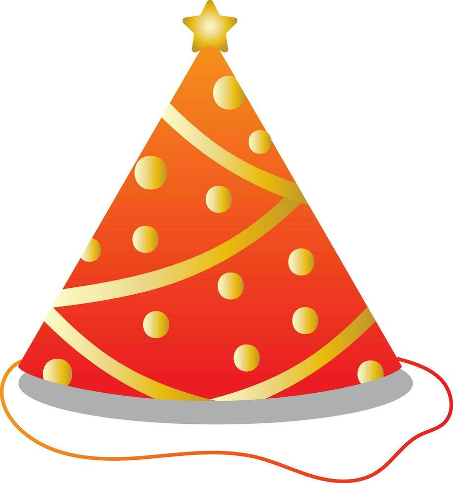 Stripy With Bubbles Party Hat Icon In Golden And Orange Color. vector