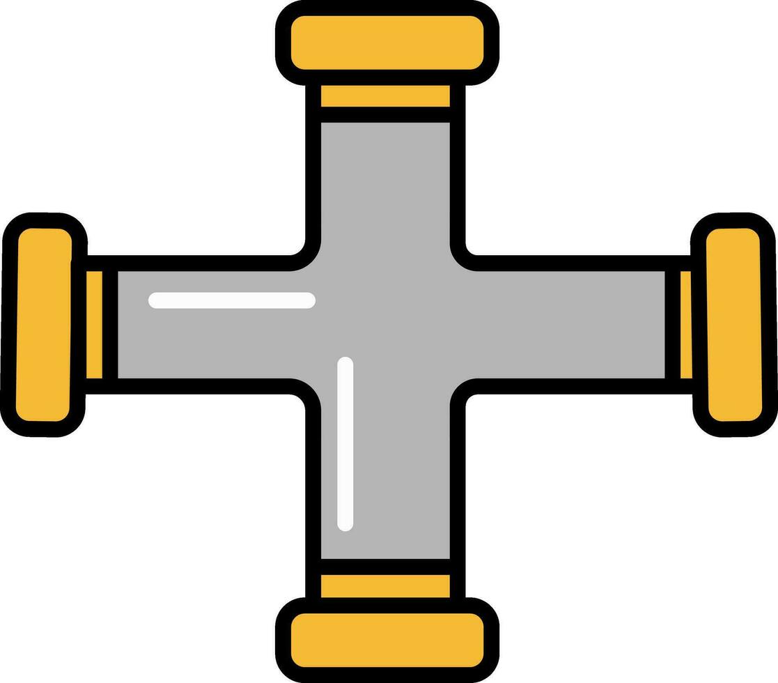 Four Way Pipe Icon In Gray And Orange Color. vector