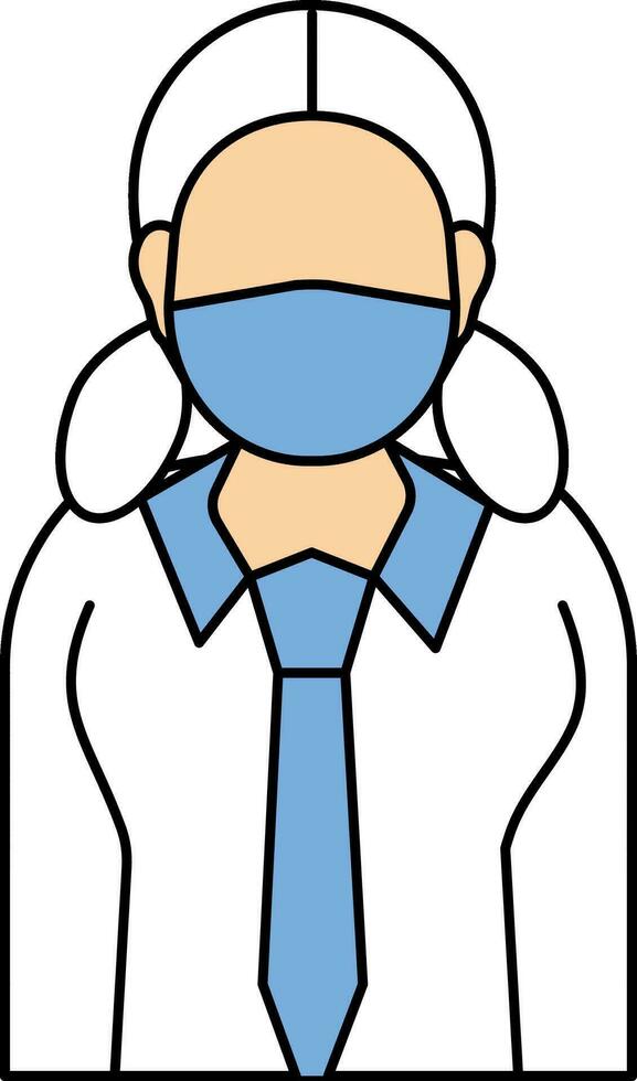 Female Student Wearing Mask In Blue And White Color. vector