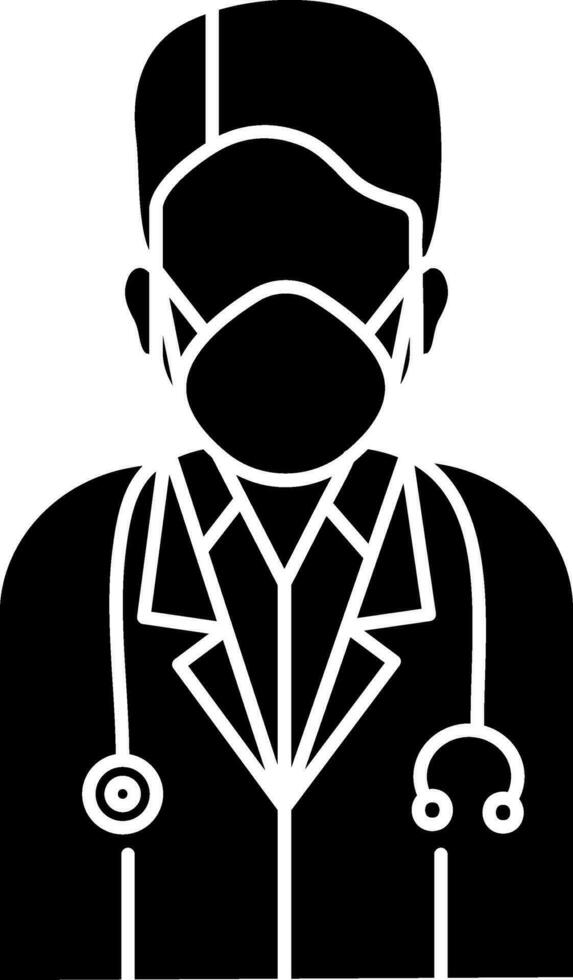 Glyph Style Male Doctor Wearing Mask Icon. vector