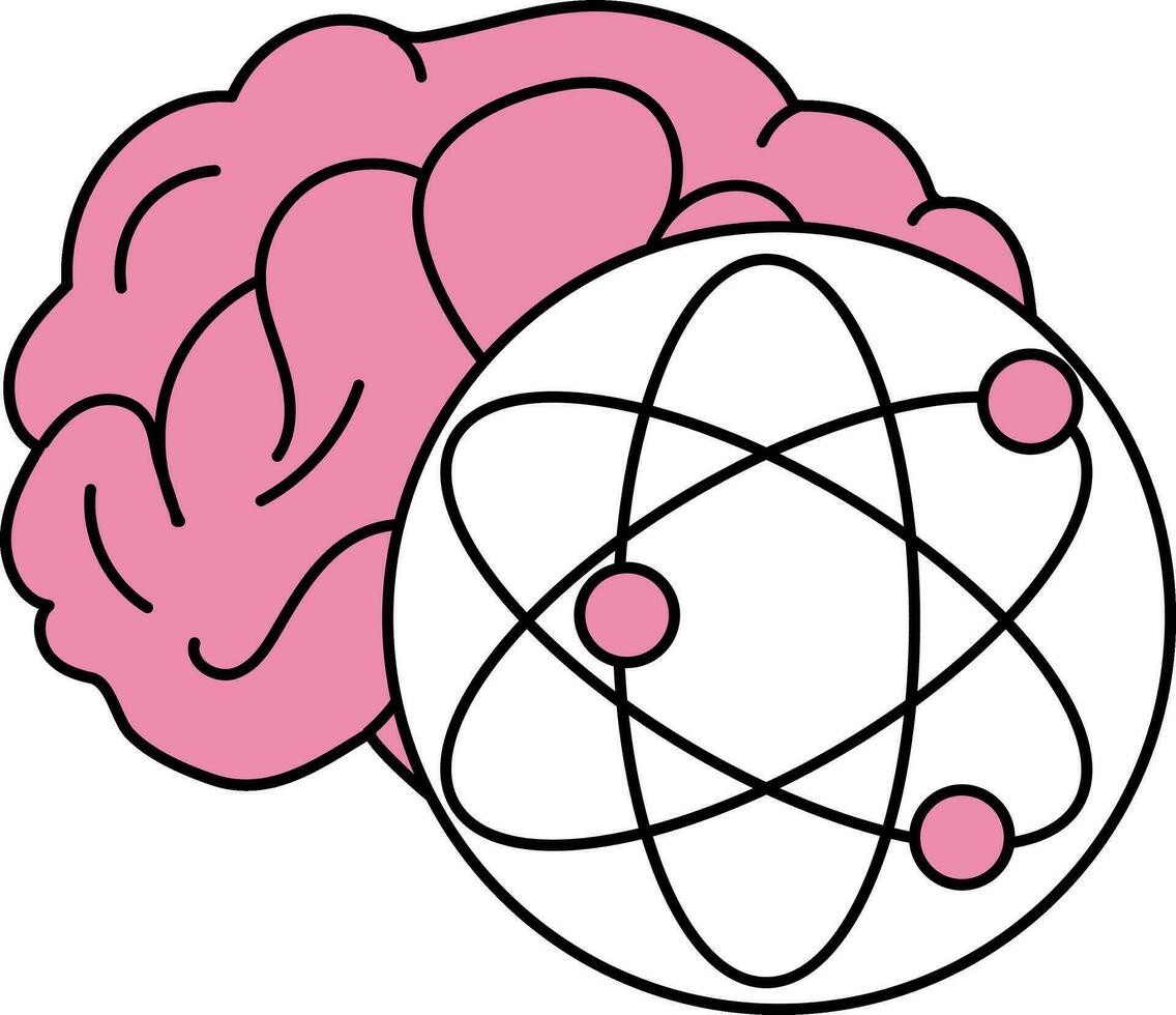 Atomic Structure With Brain Icon In Pink And Black Color. vector