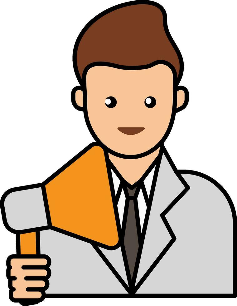 Business Man Holding Megaphone For Announcement Colorful Icon. vector