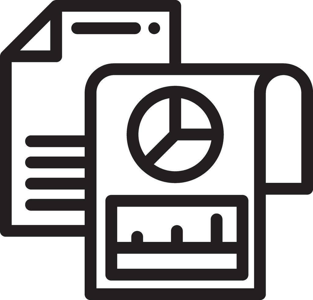Line art illustration of Pie Chart with Bar Graph Paper icon. vector