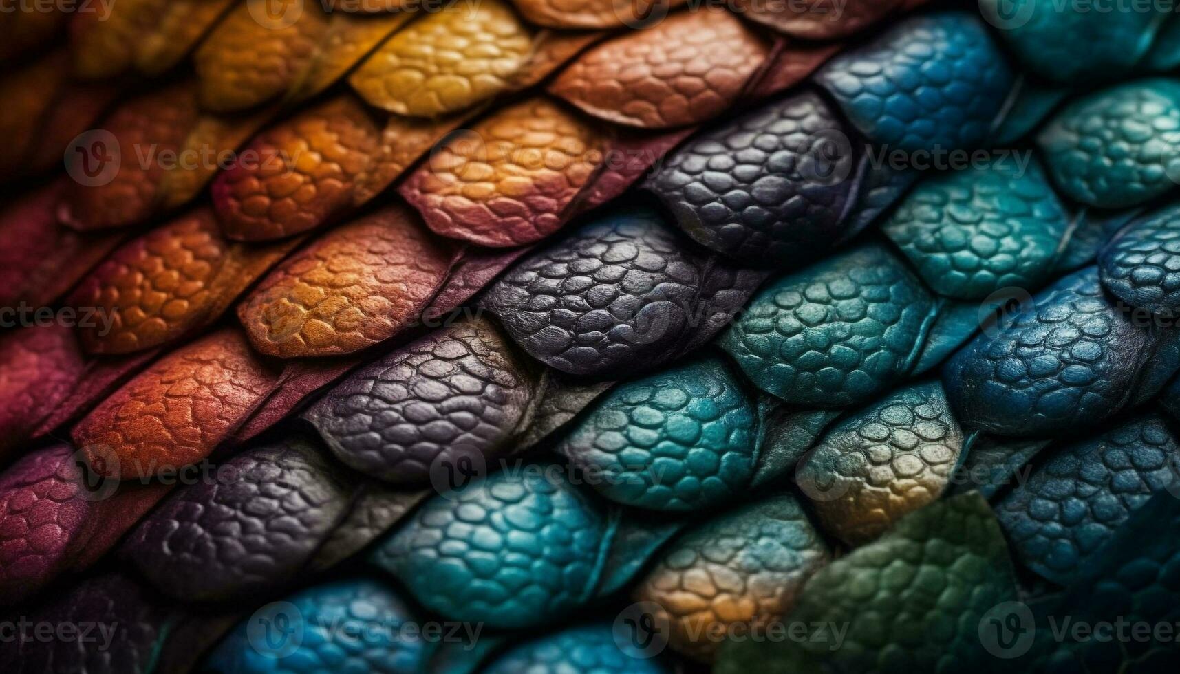 Vibrant animal skin pattern, close up of multi colored snake scales