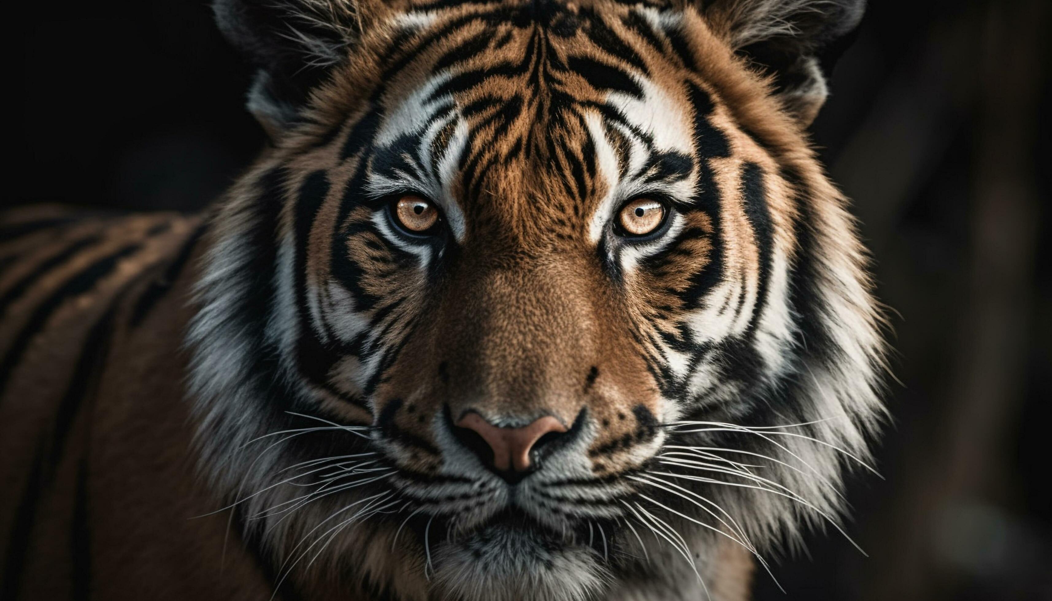Bengal tiger staring, close up portrait of majestic big cat generated