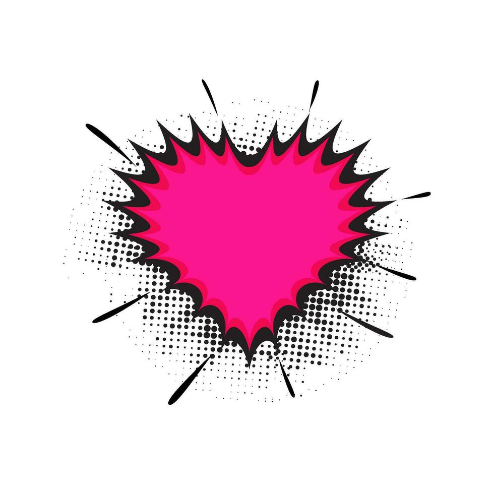 Pop art heart shape sticker on halftone background. vector