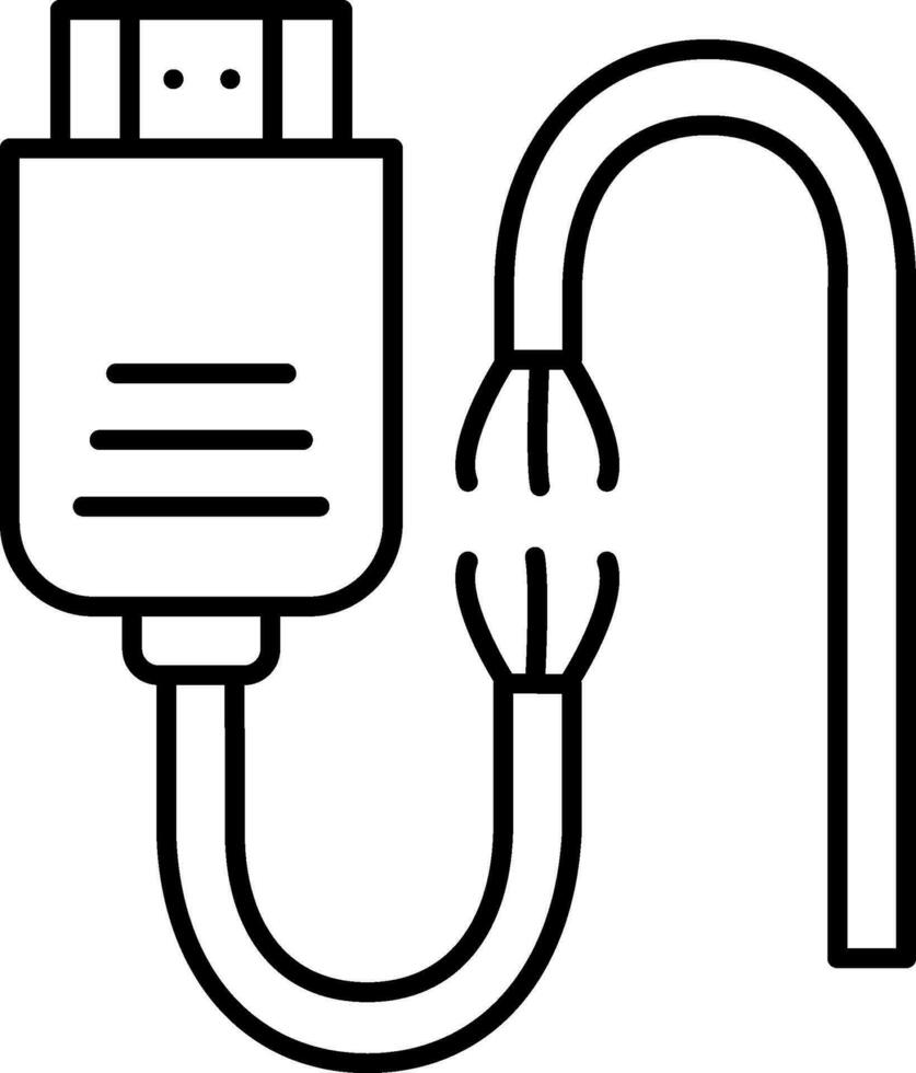 Broken usb cable size icon in thin line art. vector