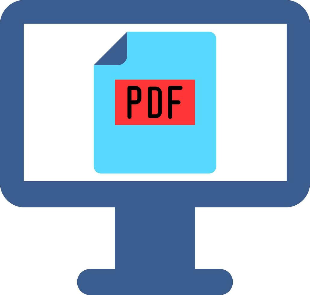 Flat style PDF file in Monitor Screen icon. vector