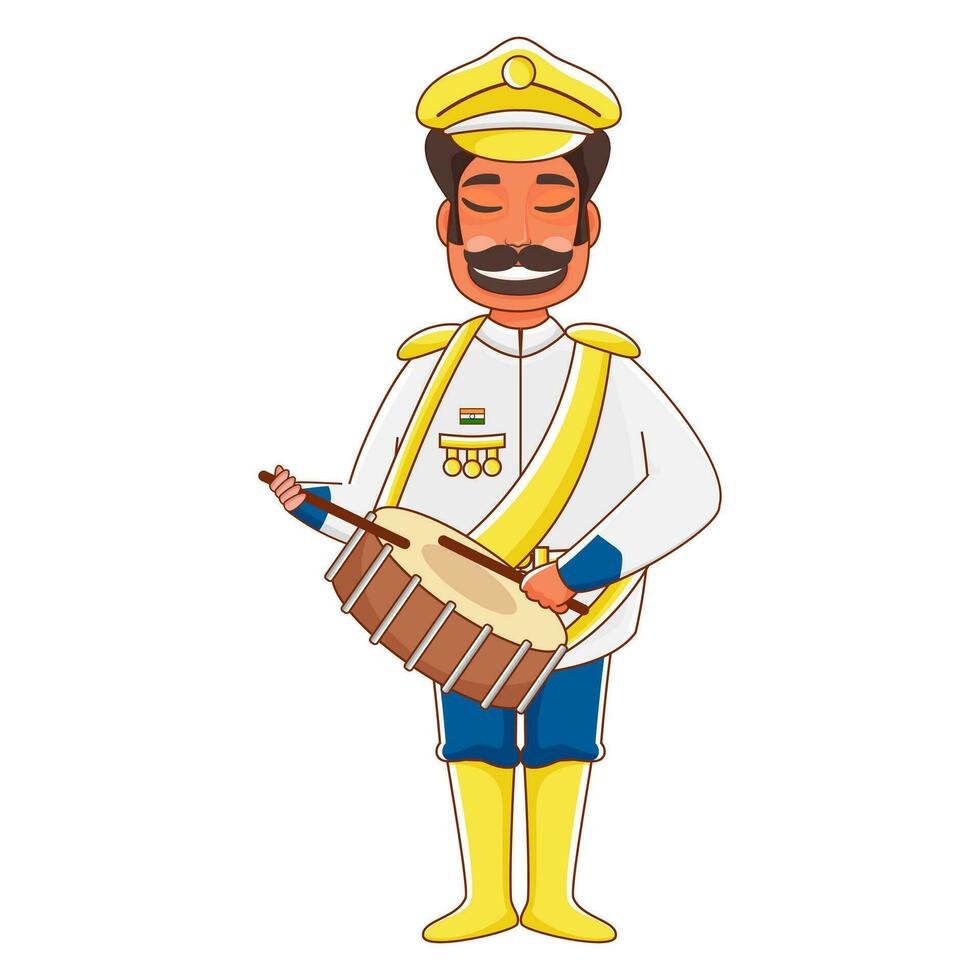 Vector illustration of Soldier Parade Man Playing Drum with Stick.