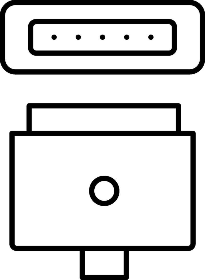 Black line art illustration of USB cable with VGA connector icon. vector