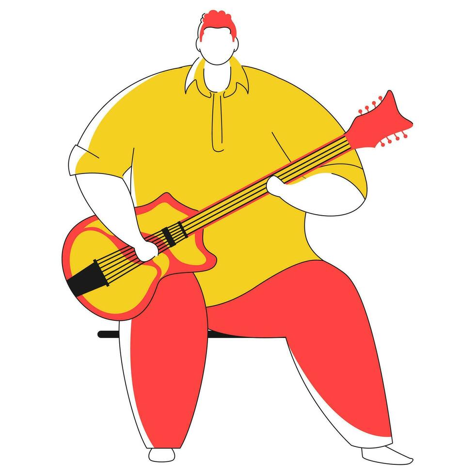 Faceless man playing guitar in sitting pose. vector