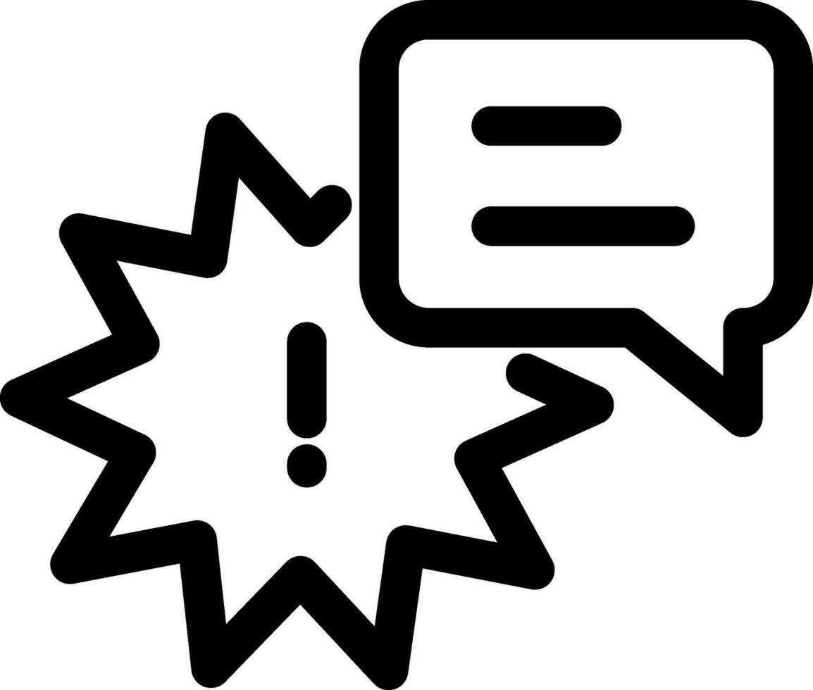 Black line art illustration of Warning explosive message icon. vector