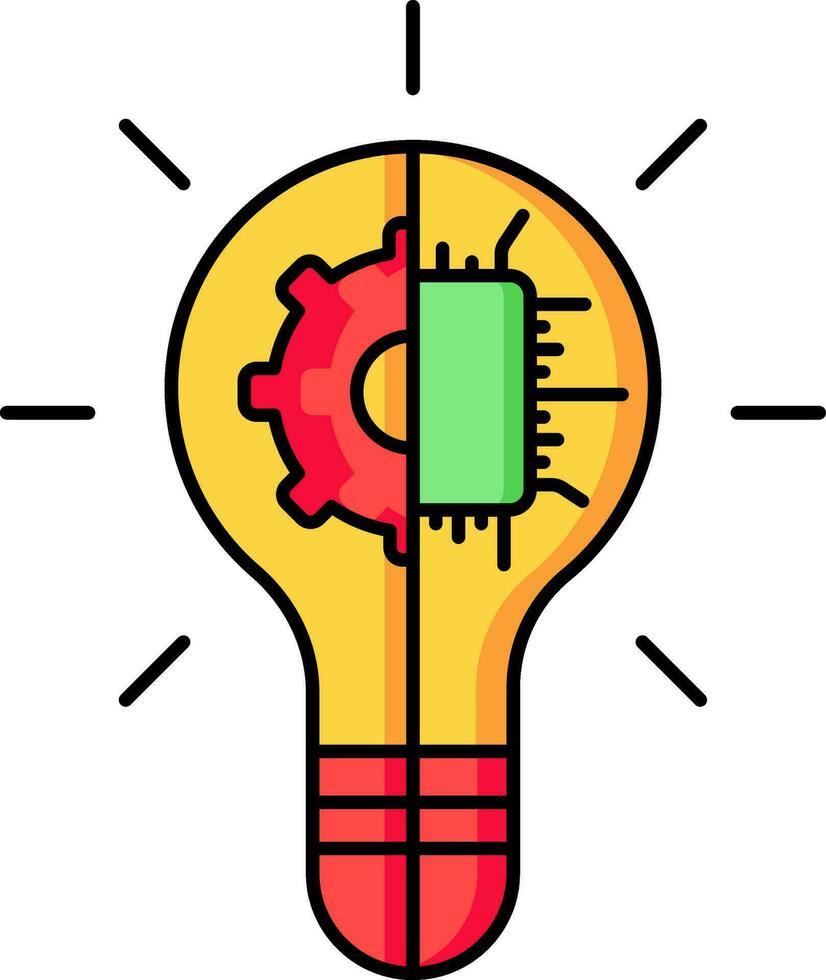Light bulb with chip and cogwheel icon or symbol. vector