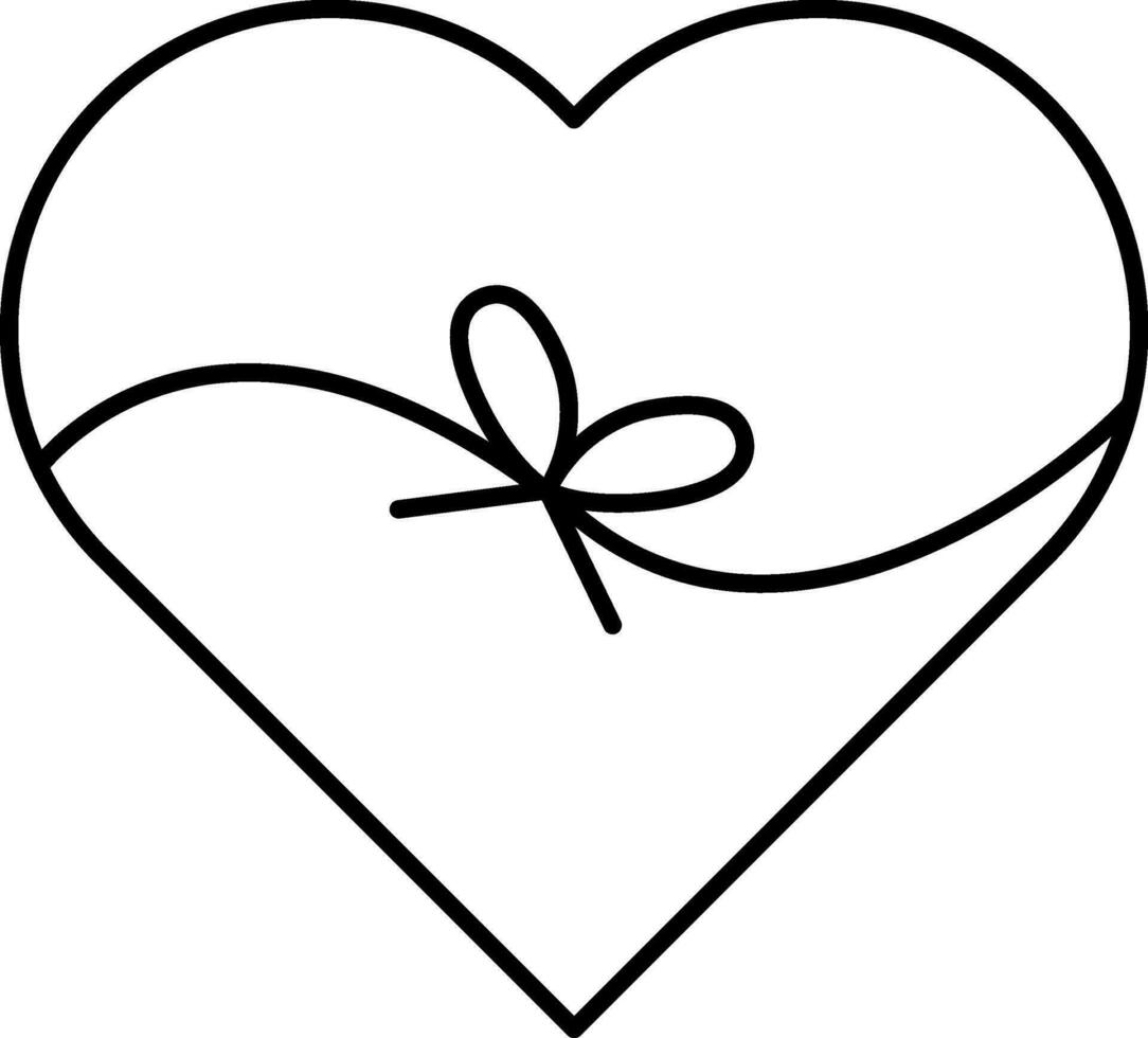 Heart Shaped Gift Box icon in black line art. vector