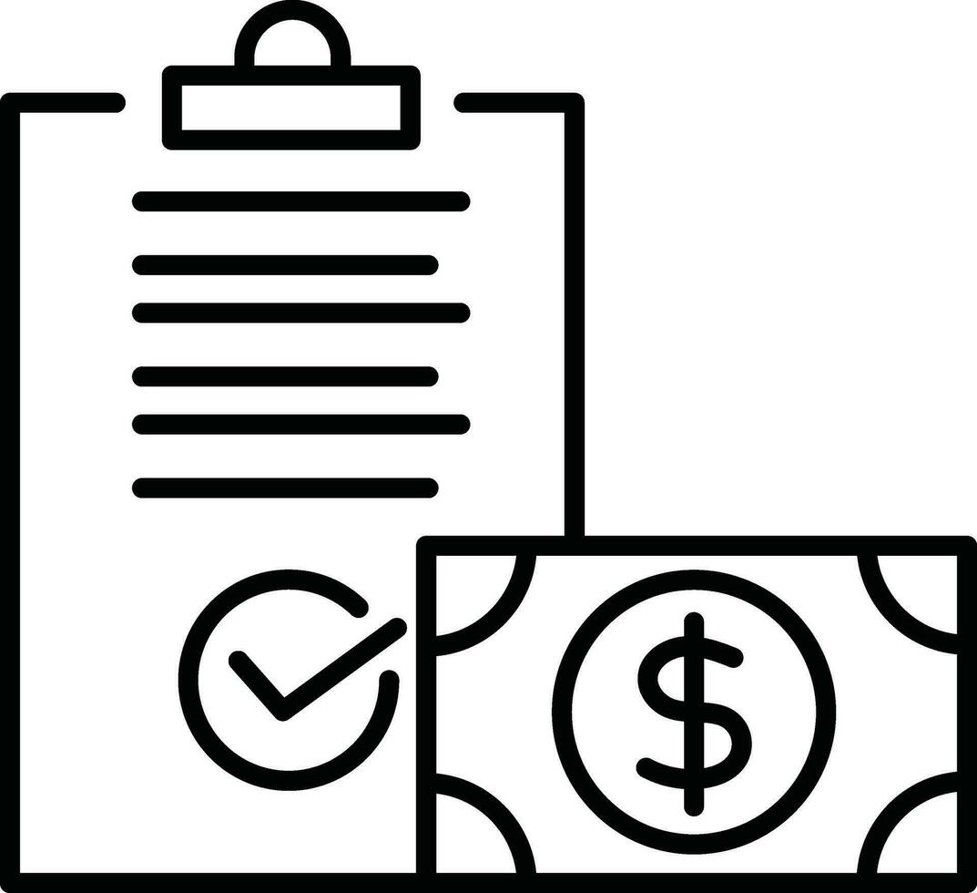 Verification money financial document paper icon in line art. vector