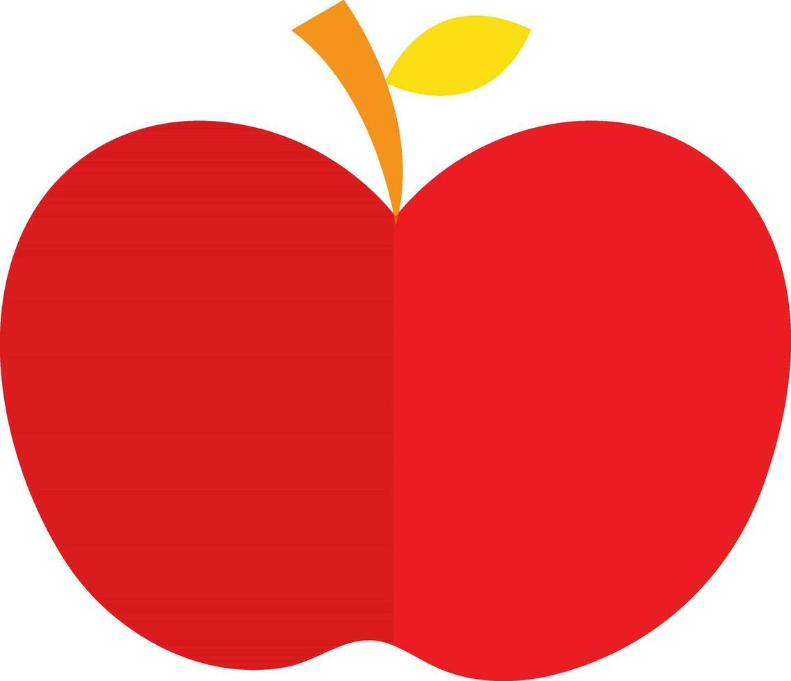 rojo manzana icono con amarillo hoja en medio sombra. vector