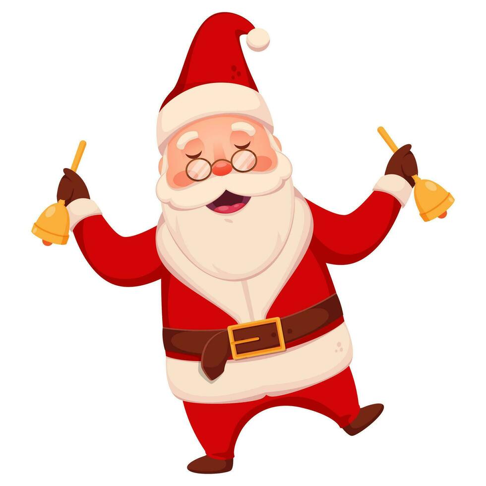 Cheerful Santa Claus Holding Jungle Bells in Dance Pose. vector