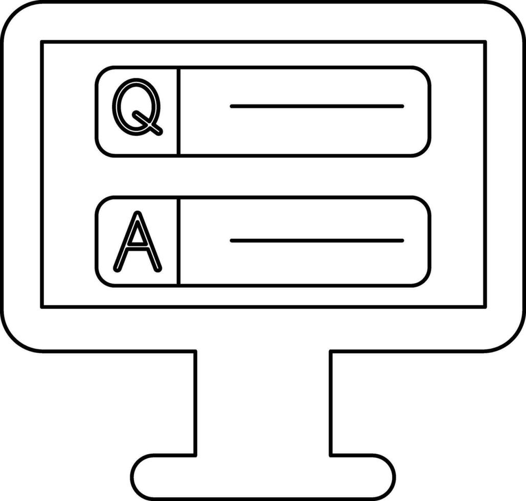 Question and Answer Message Box in Monitor Screen line art icon. vector