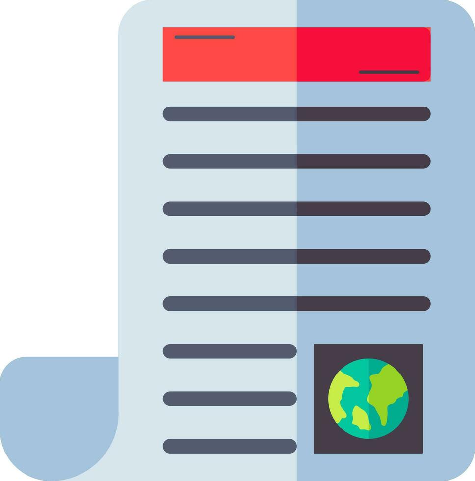 Globe on document paper icon in flat style. vector
