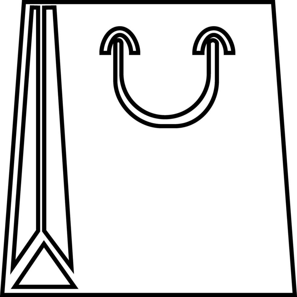 Black line art shopping bag in flat style. vector