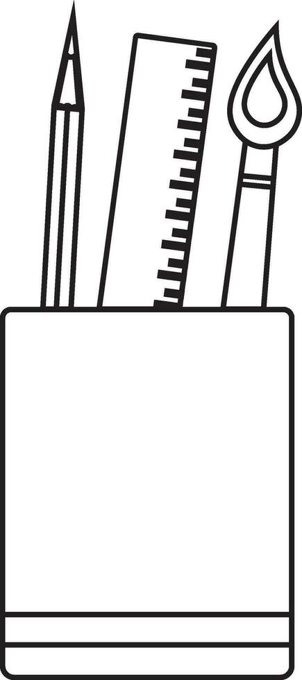 Illustration of pen holder in black line art. vector