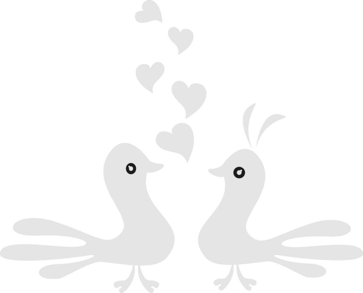 Flat illustration of cute love birds with hearts. vector