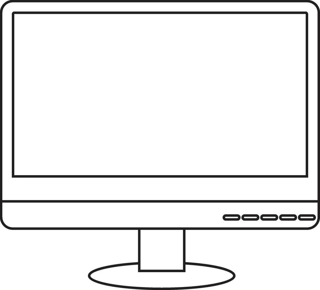 Black line art illustration of blank computer in flat style. vector