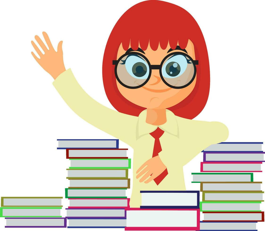 dibujos animados personaje de niña en colegio uniforme con libros. vector