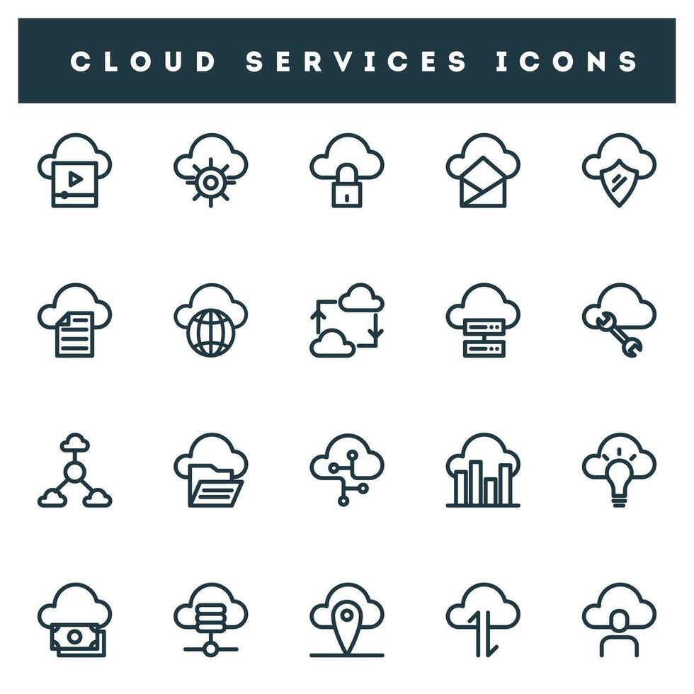 Set of 20 cloud services icon on white background. vector