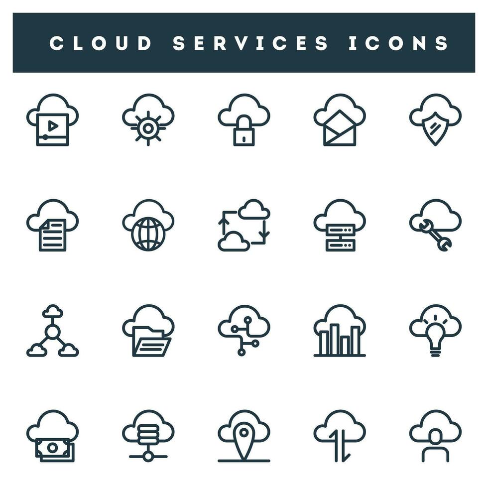 conjunto de 20 nube servicios icono en blanco antecedentes. vector