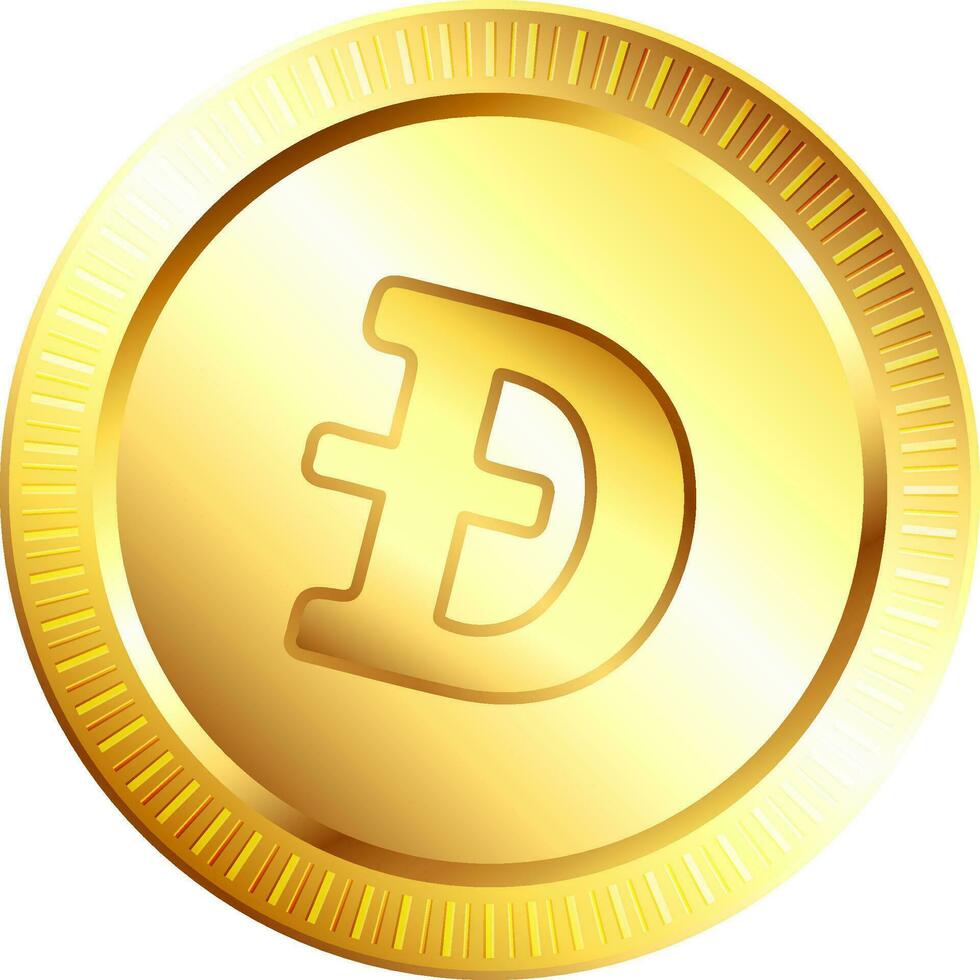 Illustration of bright golden dogecoin symbol. vector