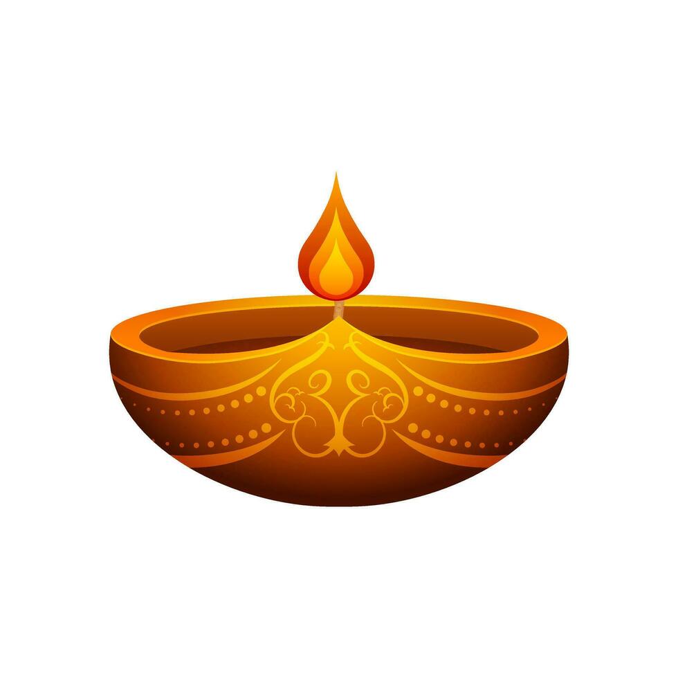 Glossy golden illuminated oil lamp in 3d style. vector