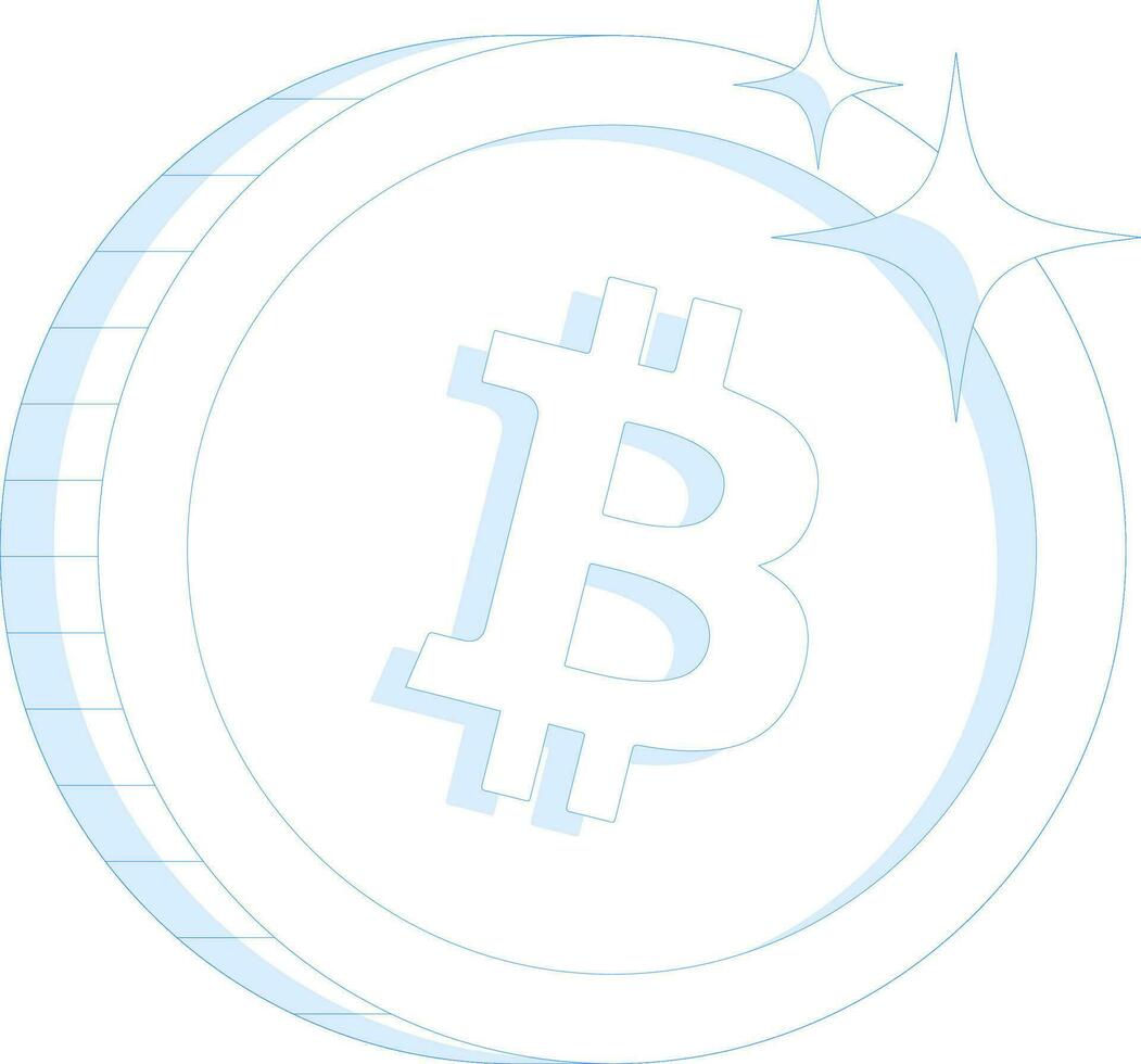 Flat style bitcoin in blue line art. vector